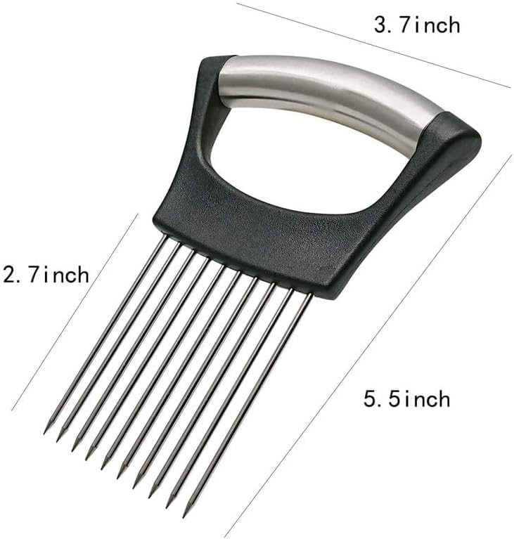 Onion Slice Holder - 2024 New Stainless Steel Slicing Assistant Tool for Onion, Meat, Potato, Tomato - Kitchen Gadget Chopper Cutter (Grey, 1 Pack)