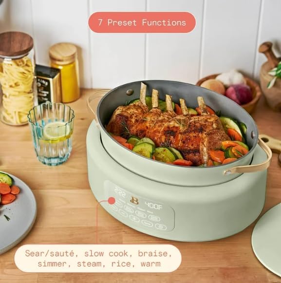 10-in-1 Electric Multi-Cooker, 6 Quart Programmable Cooking Pot with Digital Display, Nonstick Interior, One-Touch Controls, Multi-Function Kitchen Appliance (Sage Green)