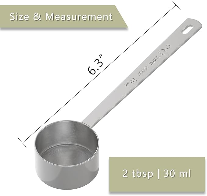 LEIFENY 1PCS 2 Tablespoon Coffee Scoop, Long Handle Measuring Spoon, Two tbsp (30ml, 1/8cup) Stainless Steel Scooper