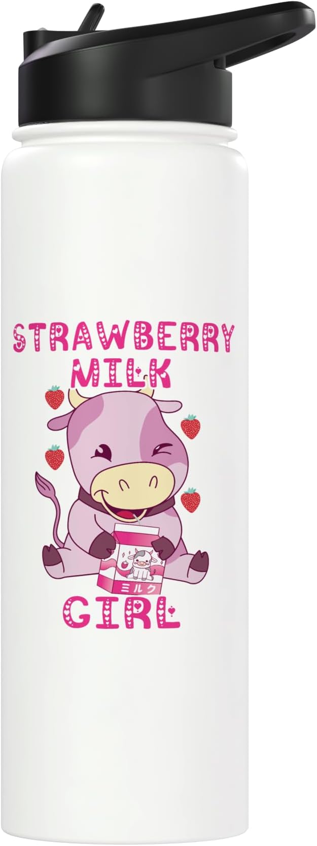 Strawberry Milk Girl Japanese Strawberry Shake Cute Pink Cow Stainless Steel Insulated Water Bottle