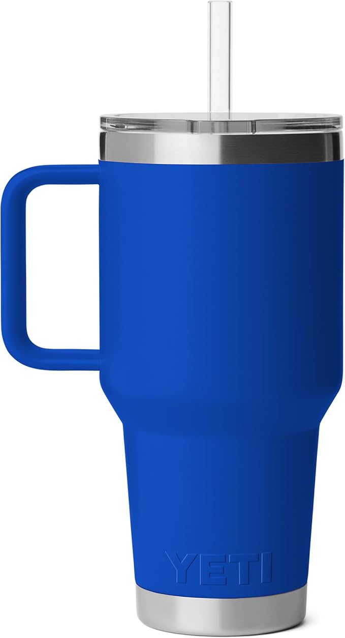 YETI Rambler 35 oz Straw Mug 2.0 - Double-Wall Vacuum Insulation for Cold Beverages – Dishwasher Safe – Cupholder Compatible – Reusable Straw – Comfortable Grip Handle – Travel Mug - Royal Blue