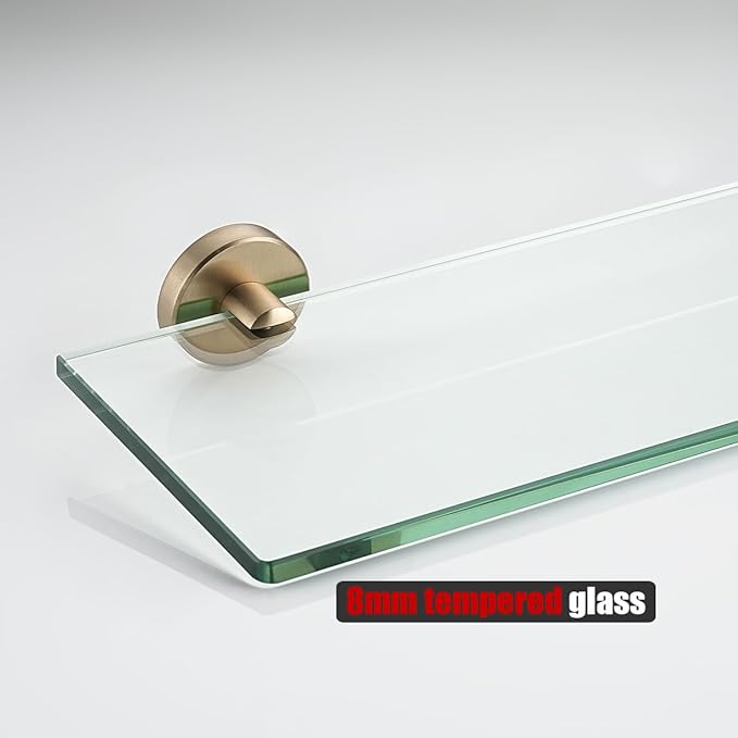 JQK Bathroom Glass Shelf, Tempered Glass Shower Storage 30 by 5 inches, 304 Stainless Steel Champagne Bronze Wall Mount, TGS101L30-CB