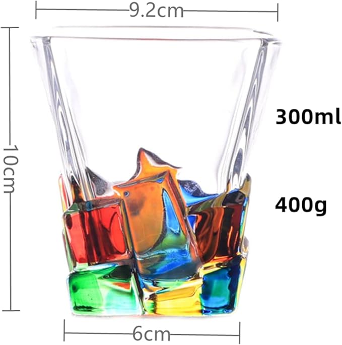 Colorful Drinking Glasses, Hand Painted Colored Water Glasses, Multicolor Water Glasse,Whiskey Wineglass Glasses,Tumbler Glasses (Ice cube)