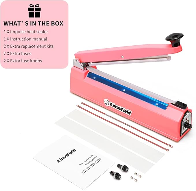 Sealer Pro, 12-inch Super Impulse Heat Bag Sealer, 7-mm Sealing System with Patent for Never Burn Out, Antioxidant Aluminium Shield, Copper Transformer, Built-in Fuse Safety System, Pink