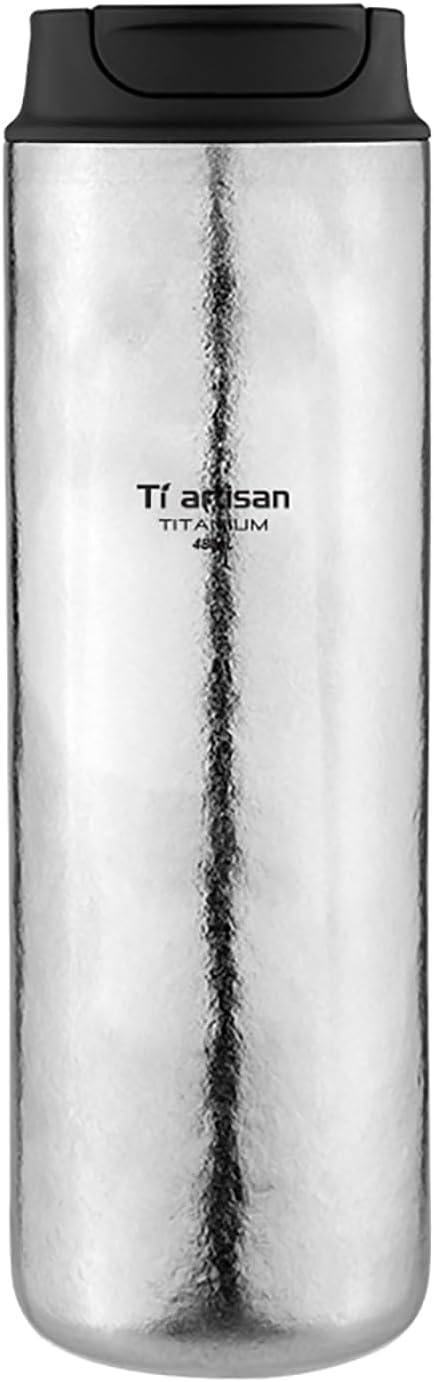 Titanium Water Bottle French Press Pot Milk Frother Coffee Cups 16.23fl oz | Double Layer Thermal Insulation | Leakproof & Packable for Travel & Sports | (Ice Flowers)