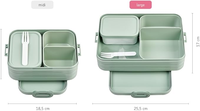 Mepal Bento Box Large - Lunch Box with Bento Box - for 4 Sandwiches or 8 Slices of Bread - Lunch Box for Sandwiches, Small Snacks & Left Overs - Lunch Box Adults - Nordic sage