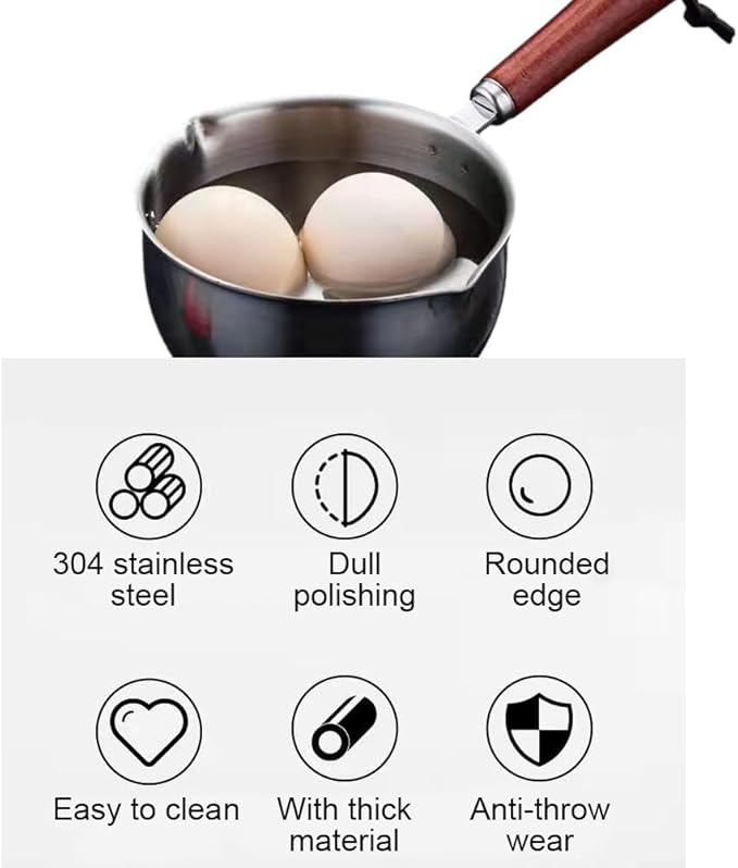 Butter Warmer Pot, Small Cast Iron Basting Pot With Wooden Handle Stainless Steel Multi Purpose Cooking Pot for Milk, Coffee(150ML)