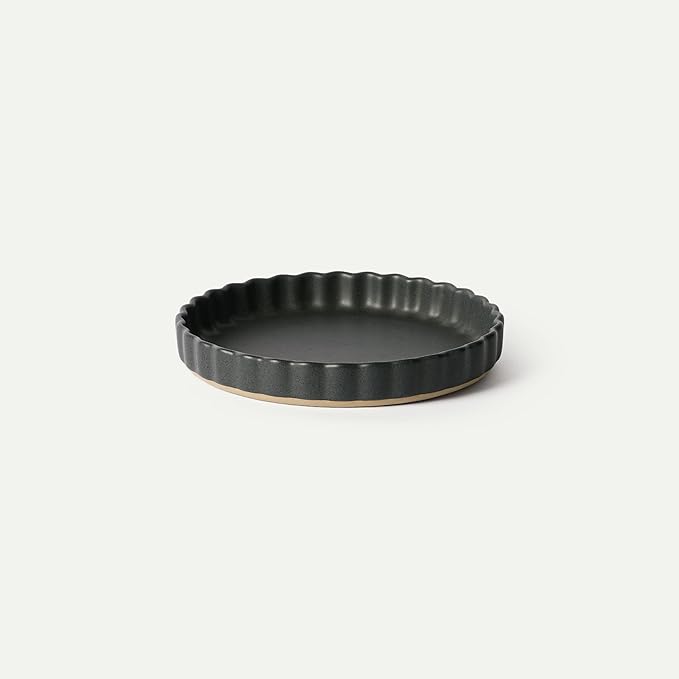 MORA Ceramic Tart Pan, 9.5 Inch Large Porcelain Baking Dish for Tarts, Quiche, Pie, Flan etc. Fluted Ruffled Edge, Oven, Microwave, Freezer, and Dishwasher safe - Great Gift For Bakers - Liquorice