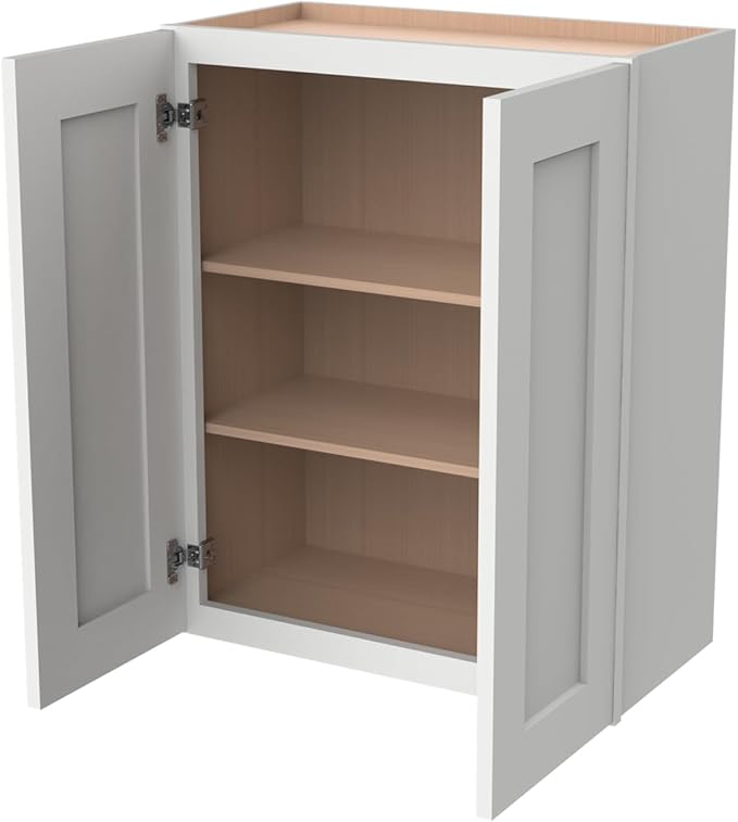 Wall-Mounted Cabinet – Solid Wood Shaker Style Medicine Cabinet with Adjustable Shelves & Soft-Close Doors for Bathroom, Kitchen, and Office Storage (Origami White, 33" W x 12" D x 36" H)