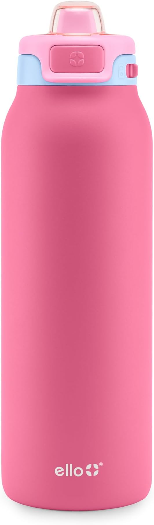 Ello Pop & Fill 32oz Stainless Steel Water Bottle with Quick Fill Technology, Double Walled and Vacuum Insulated Metal, Leak Proof Locking Lid, Sip and Chug, Reusable, BPA Free, Cherry Breeze