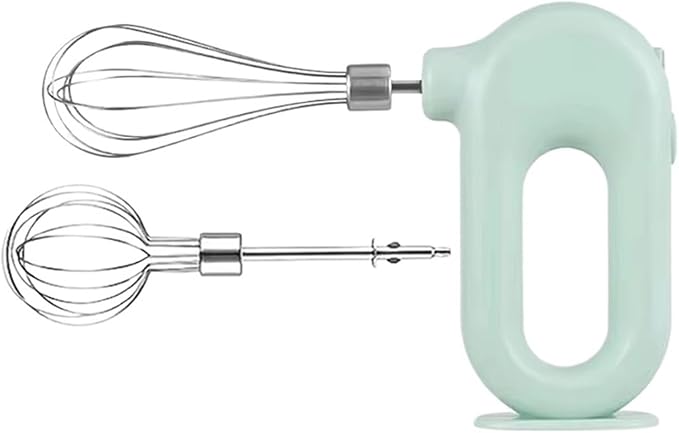 Portable Handheld Mixer, USB Electric Blender with 2 Mixing Heads - Wireless Rechargeable Food Mixer, Dough Stirrer, Eggbeater & Whisk for Kitchen, Baking, Cooking(Green)