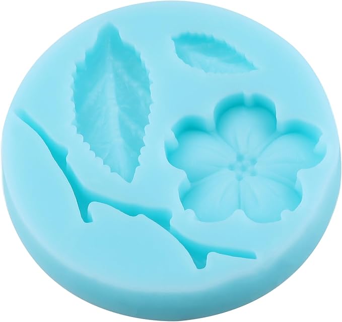Peach Blossom Fondant Molds Plant Flowers Leaf Silicone Mold for Cake Decorating Cupcake Topper Chocolate Candy Gum Paste Polymer Clay