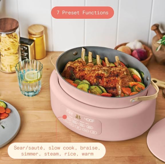 10-in-1 Electric Multi-Cooker, 6 Quart Programmable Cooking Pot with Digital Display, Nonstick Interior, One-Touch Controls, Multi-Function Kitchen Appliance (Rose)