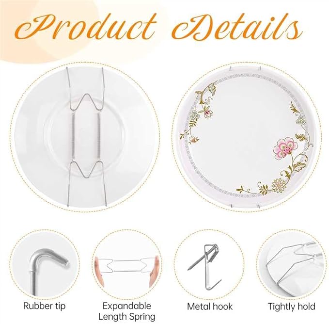 Bilillo 6 Pieces Invisible Heavy Duty Plate Holder, Stainless Steel Plate Hangers for The Wall, Plate Hangers for Display with Wall Hooks, Suitable for 4-5 inch Decorative Plates and Arts (Silver)