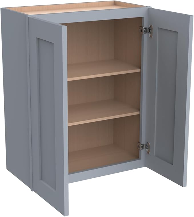 Wall-Mounted Cabinet – Solid Wood Shaker Style Medicine Cabinet with Adjustable Shelves & Soft-Close Doors for Bathroom, Kitchen, and Office Storage (Grey, 30" W x 12" D x 36" H)