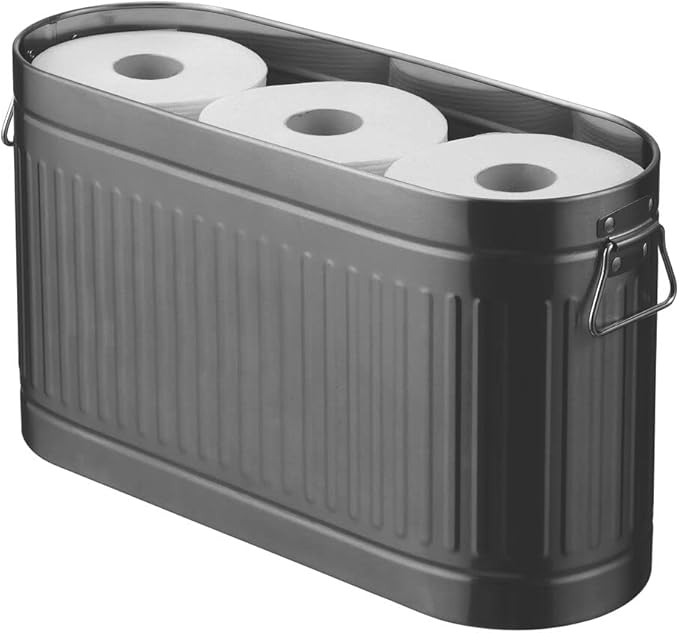 mDesign Large Steel Free Standing Toilet Paper Organizer, 6-Roll Tissue Storage Holder Container Bin for Bathroom Floor, Fits Under Sink, Vanity, Shelf, In Cabinet, Corner, Oscar Collection - Graphite