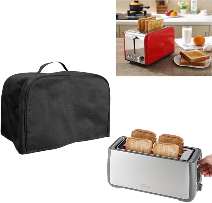 FLR Large 4 Slice Toaster Cover with Pockets, Dust-proof & Oil Proof, Fit Most Large Toasters (Black, 16' x 7.5' x 8')
