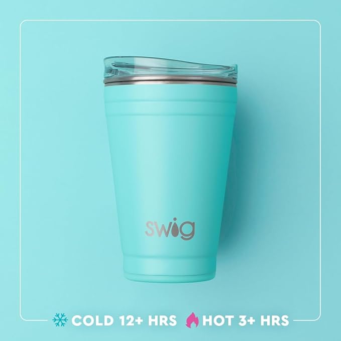 Swig Life 18oz Party Cup, Stackable Insulated Travel Coffee Tumbler with EZ Slider Lid, Cup Holder Friendly Travel Bottles, Stainless Steel 18 oz Tumbler, Reusable Coffee Mug (Candy Crush)