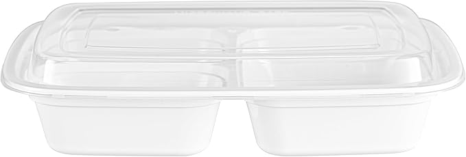 Restaurantware Asporto 26 Ounce Compartment Take Out Boxes, 100 Microwavable Meal Prep Containers - 3 Compartments, With Clear Plastic Lids, White Plastic Food Containers, Do Not Contain BPA