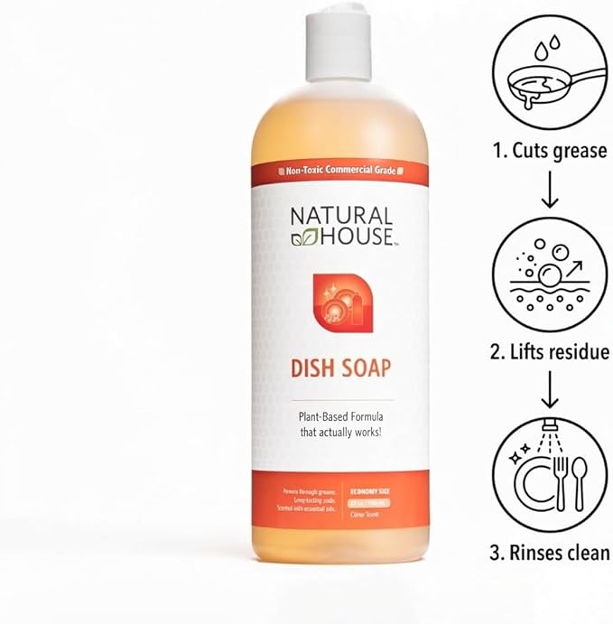 Enzyme Hand Dish Soap - Natural House Scrubby - Probiotic Formula Cuts Grease, Gentle on Hands - Plant-Based, Septic Safe - Sensitive Skin Friendly - Citrus Scent - 32 oz