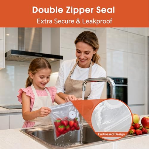 4-in-1 Vacuum Sealer Machine + 25-Pack Reusable 8.7″×8.3″ Vacuum Zipper Bags & 5 Clips – 85 kPa Suction, LED Touch Panel, Built-in Cutter, Dry & Moist Modes, BPA-Free Food Preservation Kit