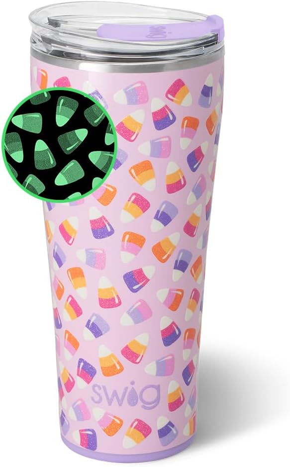 Swig Life 32oz Insulated Tumbler, Halloween Travel Coffee Tumbler with Lid, Cup Holder Friendly Travel Coffee Mug, Stainless Steel, 32 oz, Reusable Insulated Mug with Lid (Candy Corn)