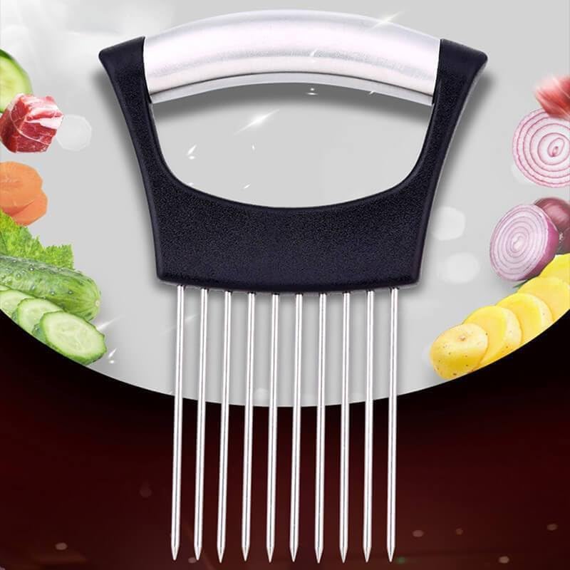 Onion Slice Holder, 2025 Upgraded Stainless Steel Onion Holder for Slicing Lemon Slicer Vegetable Cutter, Kitchen Chopper Slicing Assistant Tool for Meat, Onion, Potato, Tomato (1, B)