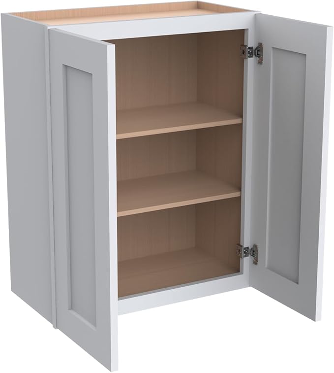 Wall-Mounted Cabinet – Solid Wood Shaker Style Medicine Cabinet with Adjustable Shelves & Soft-Close Doors for Bathroom, Kitchen, and Office Storage (White, 27" W x 12" D x 36" H)