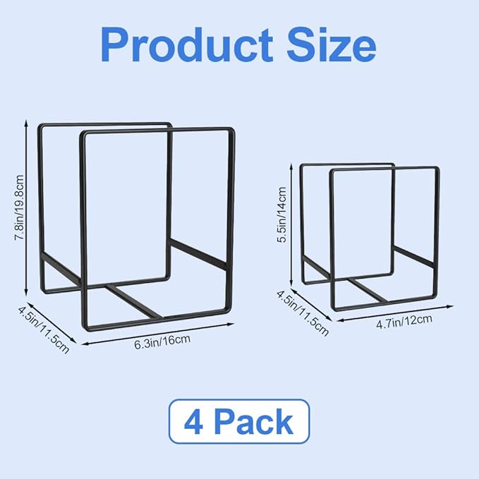 4 Pack Kitchen Plate Holder Organizer for Cabinet Space Saver, Kitchen Dish Storage Drying Racks, Metal Upright Dish Stand for Counter Cupboard (Black)