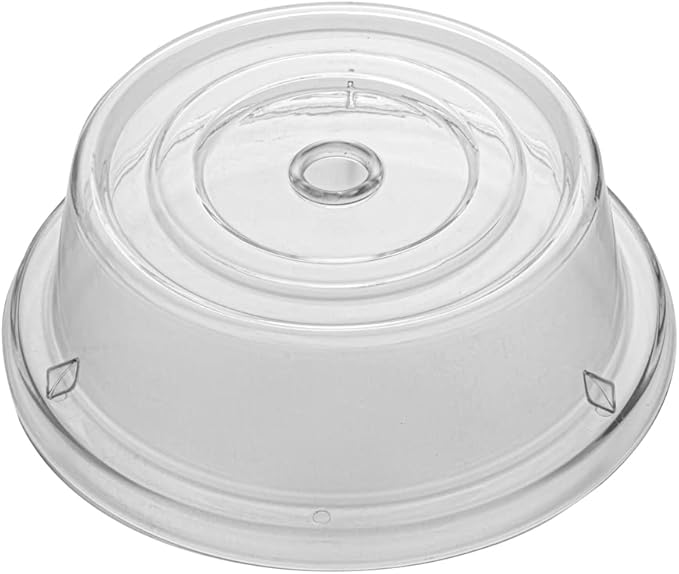 Restaurantware Cater Tek 8.5 Inch Polycarbonate Plate Covers 10 Shatterproof Dish Covers - Dishwashable For 8-Inch Plates Clear Plastic Splatter Covers Finger Hole Design Endures Up To 210F