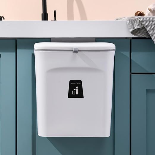 Hanging Kitchen Compost Bin 9l with Inner Bucket Sealed Plastic Trash Can with Lid for Indoor Food Waste Storage Wall-Mounted Household Garbage Container