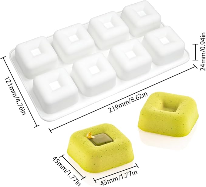 mostsom Silicone Molds Mousse Mold Square Silicone Candy Molds For Chocolate Truffle Mousse Cake Dessert Mold DIY Baking Mold Baking Tool 8-Cavity Butter Mould (H_ Small Square)