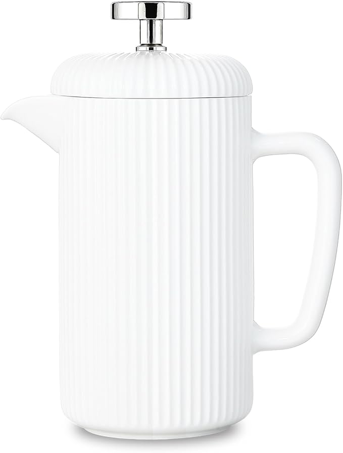 Easyworkz Porcelain French Press 34 fl oz, Coffee Tea Maker with Stainless Steel Plunger 1000 ml, Ivory