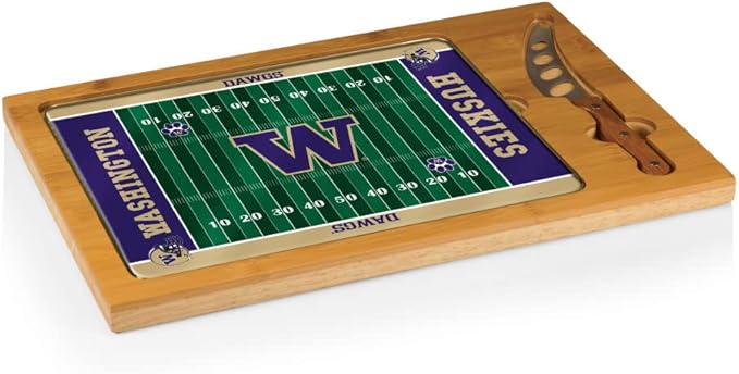 PICNIC TIME NCAA Icon Glass Top Cutting Board & Knife Set, Cheese Boards Charcuterie Boards, Serving Platter, (Parawood & Bamboo)