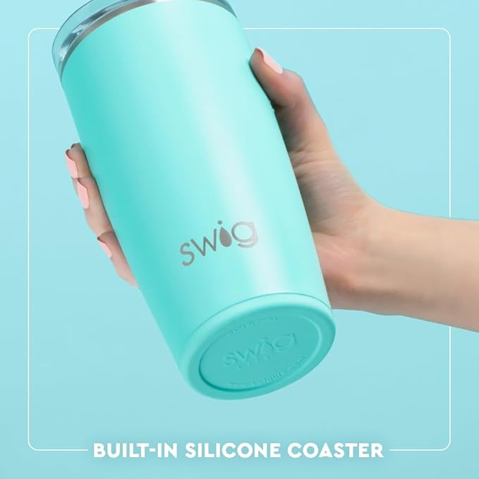 Swig Life 22oz Insulated Tumbler, Travel Coffee Tumbler with Lid, Cup Holder Friendly Travel Coffee Mug, Stainless Steel, 22 oz Tumblers, Reusable Insulated Mug with Lid (Blue Lagoon)