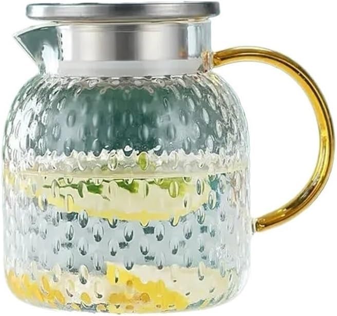 Cold kettle Glass Water Pitcher with Filter Lid and Pouring Spout Heat Resistant Glass Carafe for Hot Cold Beverages Homemade Ice Tea Bottle Water Pitcher Set for Hot/Cold Water(1L)