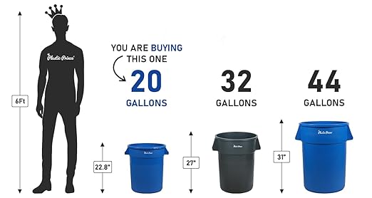 PLASTIC PRINCE 20 Gallon Round Trash Can Container with Lid Blue Plastic Commercial Garbage Bin for Home Garage Restaurants Warehouses