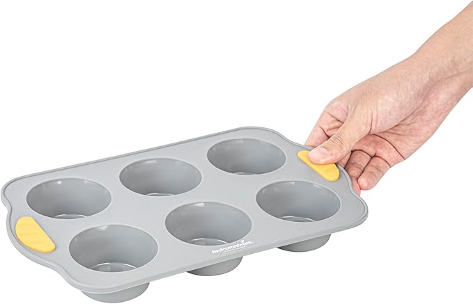 Restaurantware Silicone Baking Molds Pack of 40 Non-Stick Muffin Molds with Handles 6 Compartments, Oven-Friendly Dishwashable Freezer-Friendly Heat-Resistant Gray Silicone Cupcake Muffin Pans
