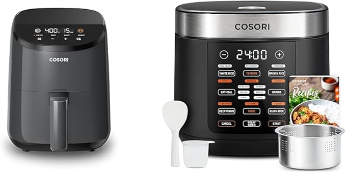 Cosori Mini Air Fryer & Rice Cooker Combo, 2.1 Qt, 4-in-1 Airfryer, Bake, Roast, Reheat, 18 Functions Multi Cooker, Stainless Steel, Quietest Operation