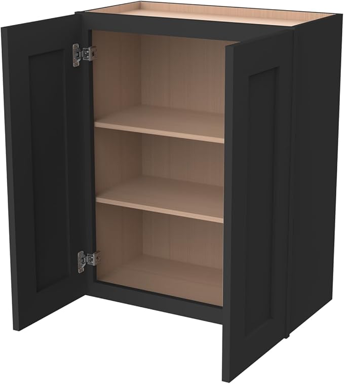 Wall-Mounted Cabinet – Solid Wood Shaker Style Medicine Cabinet with Adjustable Shelves & Soft-Close Doors for Bathroom, Kitchen, and Office Storage (Charcoal Black, 24" W x 12" D x 30" H)