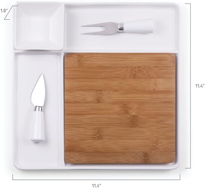 Picnic TIME NFL Peninsula Cutting Board & Serving Tray - Cheese Board - Charcuterie Board - Appetizer Plate, Bamboo & White Ceramic