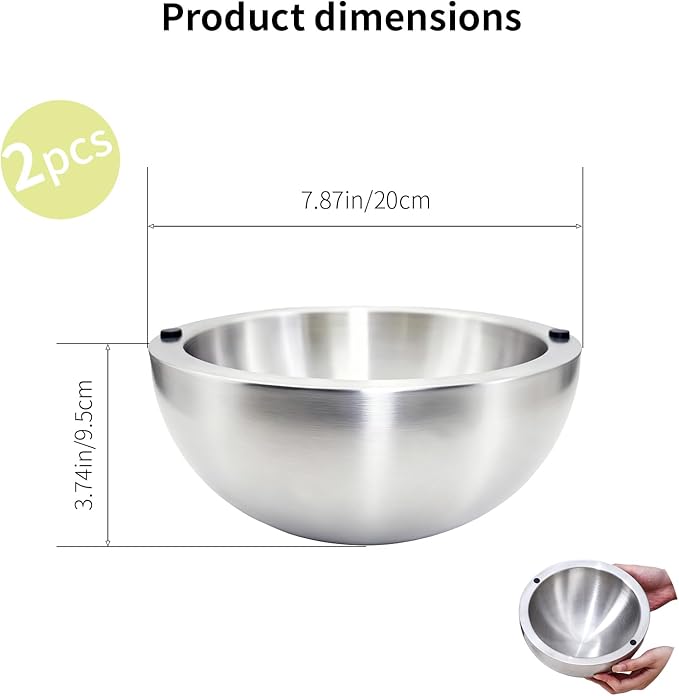 Dip Chiller Bowl 2 Pack- 35oz Large Capacity, Stainless Steel Insulated Party Ice Serving Bowl, Salad Pod for Parties Salsa, Guacamole, Condiments, Sauces, Food & Salad Hot or Cold