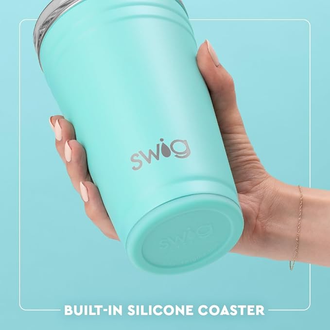 Swig Life 24oz Party Cup, Stackable Insulated Travel Coffee Tumbler with EZ Slider Lid, Cup Holder Friendly, Stainless Steel 24 oz Tumbler, Reusable Coffee Mug (Roller Rink)