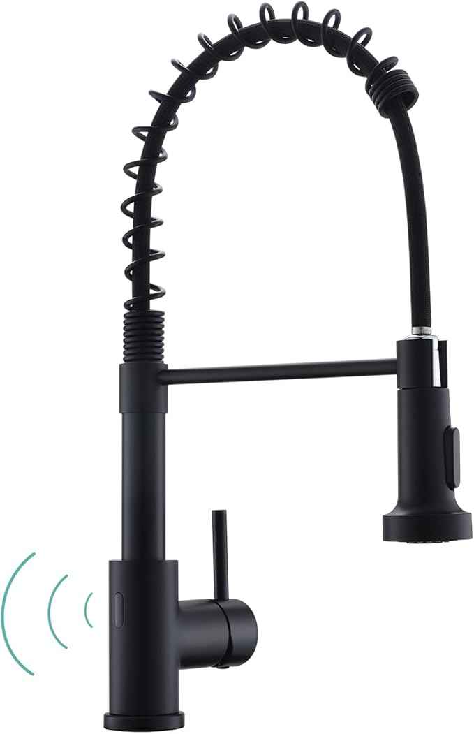 WEWE Matte Black Touchless Kitchen Faucet with Pull Down Sprayer - Motion Sensor Black Kitchen Faucet Spring Single Handle Kitchen Faucets, Stainless Steel Faucet for Kitchen Sink