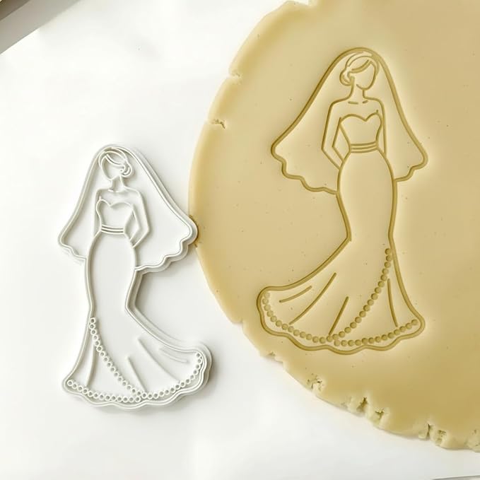 Wedding Cookie Cutters Cutter Wedding Dress Molds 3.5" with Plunger Stamps Baking Dough Tools Cake Shapes PLA Accessories for Birdesmaid Decorative Party Kitchen Supplies