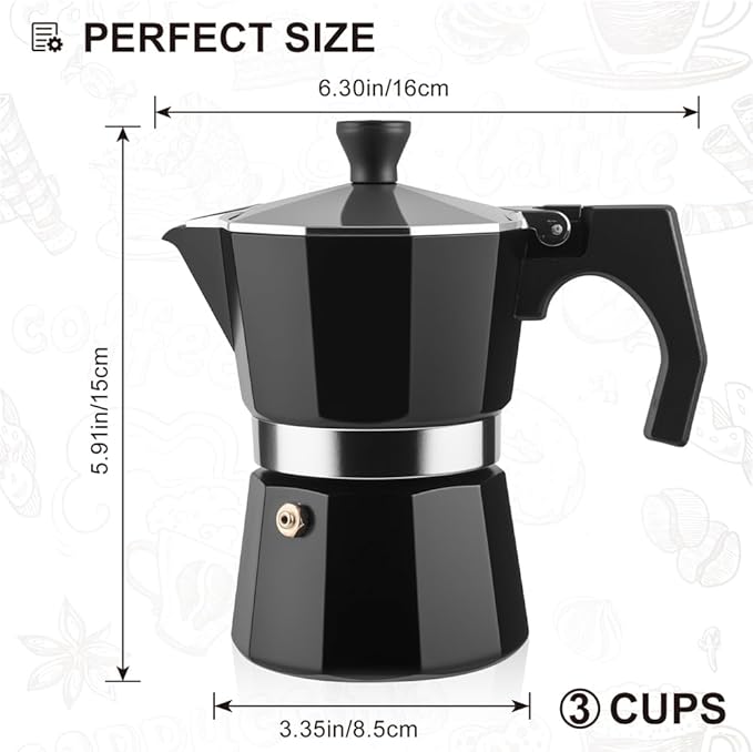 wedrink 3 Cup Stovetop Espresso Maker Aluminium Moka Pot Percolator (150ml)