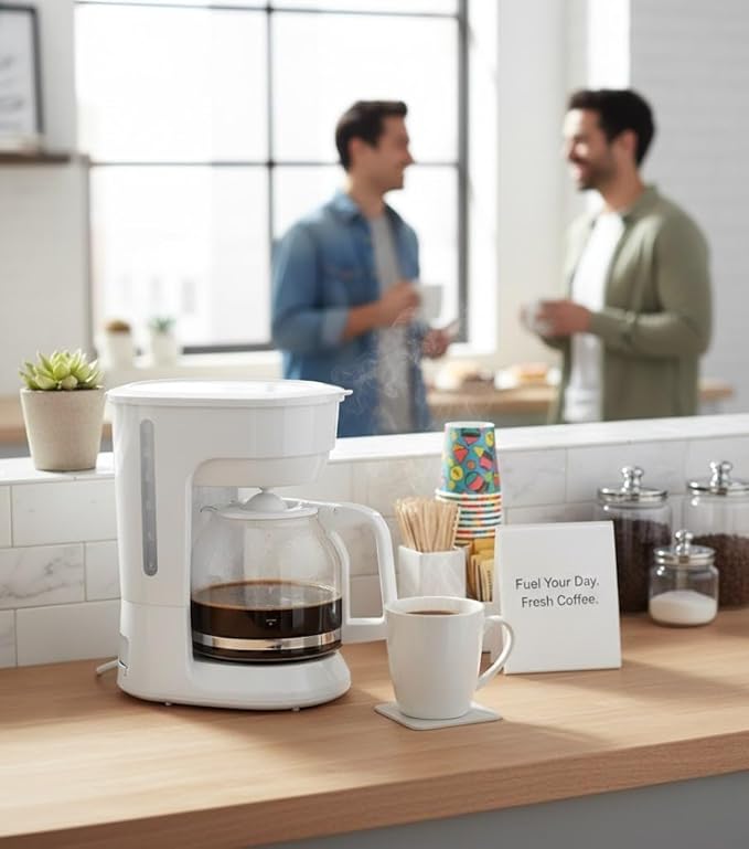 12-Cup Coffee Maker with Easy On/Off Switch, Easy Pour, Non-Drip Carafe with Removable Filter Basket,Keep Hot Plate,Clear Water Level Window Coffee Machine, Black (White)