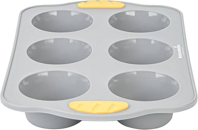 Restaurantware Silicone Baking Mold Pack of 1 Non-Stick Muffin Mold with Handles 6 Compartments, Oven-Friendly Dishwashable Freezer-Friendly Heat-Resistant Gray Silicone Cupcake Muffin Pan