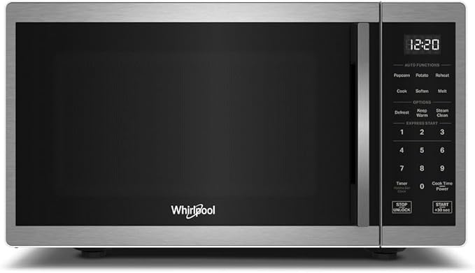Whirlpool WMCS3019RS Countertop Microwave with Turntable 0.9 Cu. Ft, Steam Clean, 900 Watt Microwave, Stainless Steel