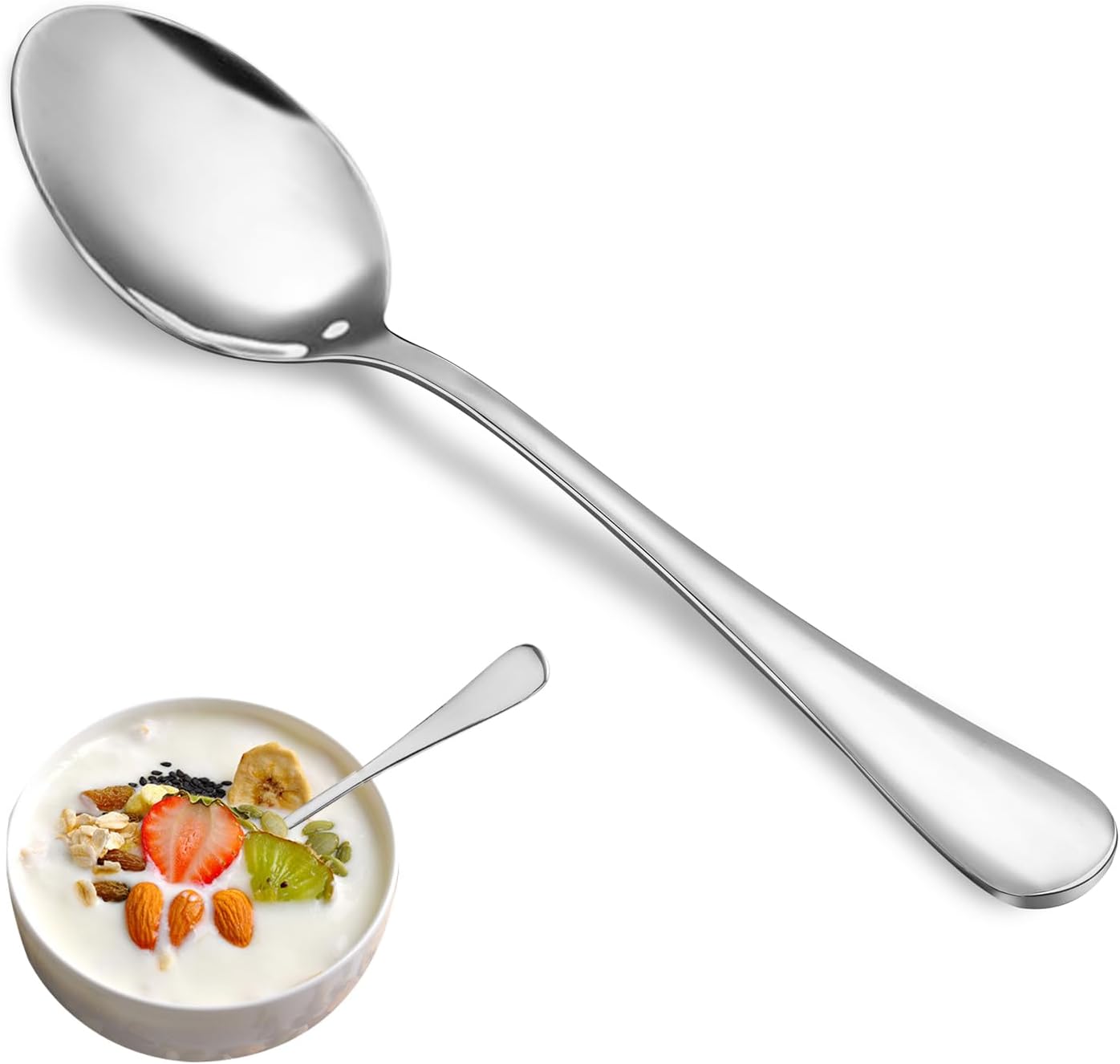 8 Pcs Teaspoons Set, Food Grade Stainless Steel Tea Spoons, Durable Small Spoons, Metal Dessert Spoon, Spoon Silverware for Home, Kitchen or Restaurant, Mirror Polished & Dishwasher Safe, 6.7-Inch